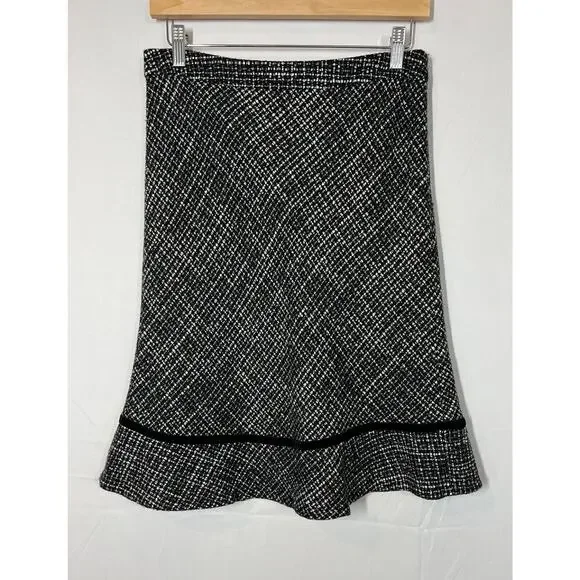 Gap Tweed Y2K Wool Blend Velvet Trim Skirt Womens Size 6 Lined Side Zip Black - Picture 2 of 8